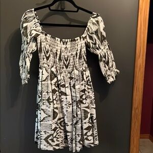 Misa Los Angeles Black and White Off-Shoulder Sundress